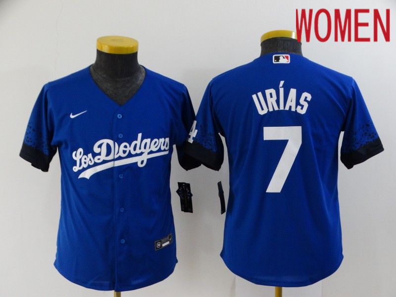 Cheap Women Los Angeles Dodgers 7 Urias Blue City Edition Nike 2021 MLB Jersey